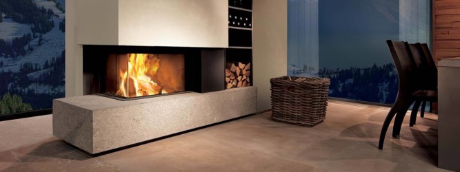 Cheminée de salon 2 faces avec feu de bois