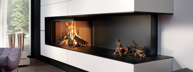 Cheminée de salon 2 faces avec feu de bois