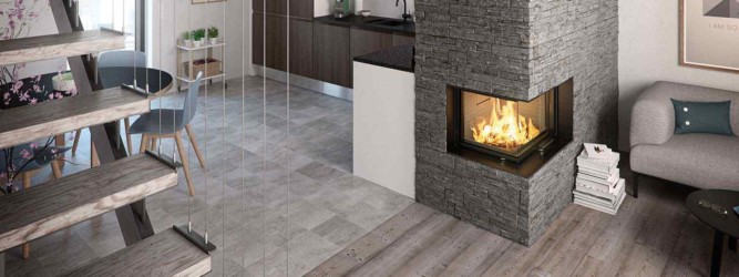 Cheminée de salon 2 faces avec feu de bois