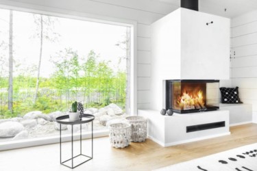 Cheminée de salon 3 faces en U avec feu de bois