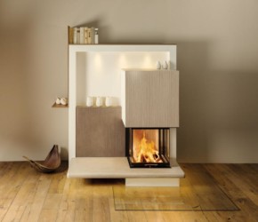 Cheminée de salon 3 faces en U avec feu de bois